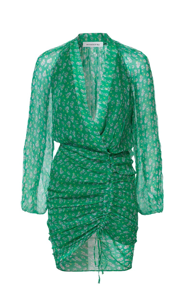 Vera Silk Dress - Printed Green