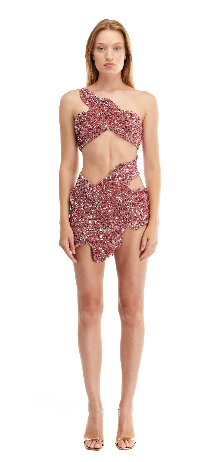strapless open back dress Chiara sequins mini dress- Pink