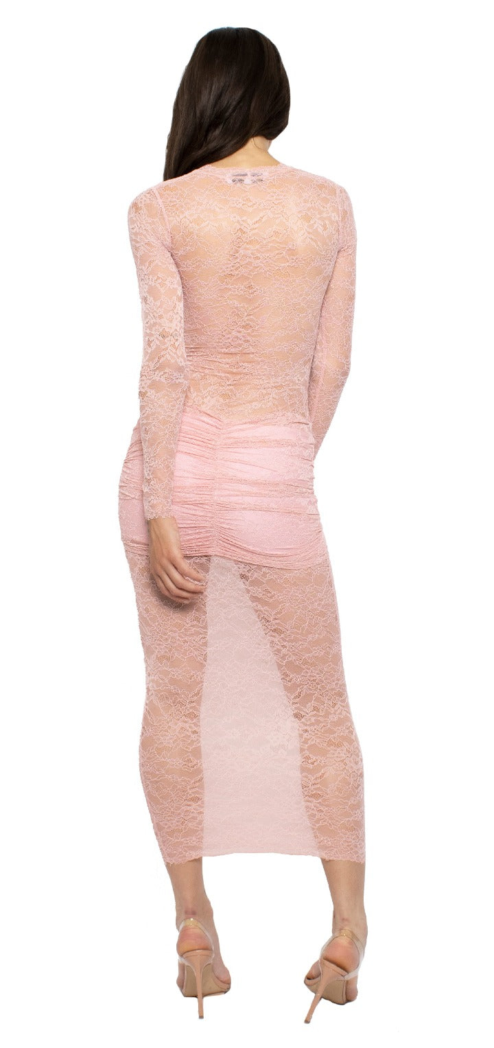 Ellie Lace Midi Dress - Pink