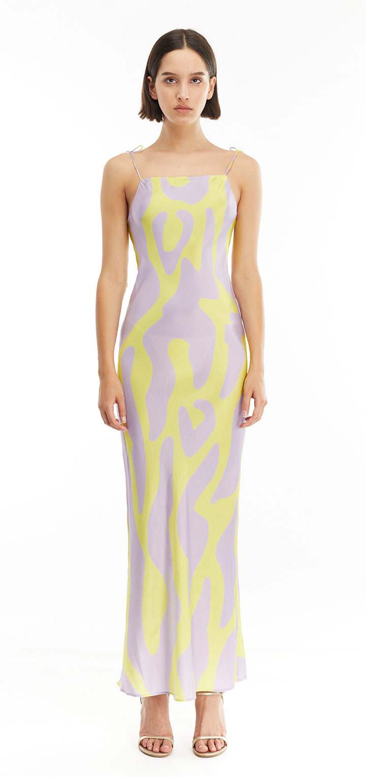 Donna Silk dress Printed zebra purple yellow