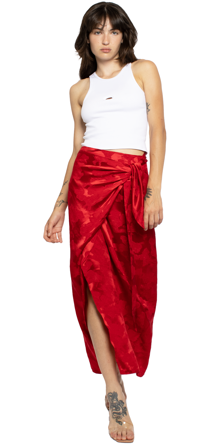 Adriana Midi Skirt - Red Jacquard