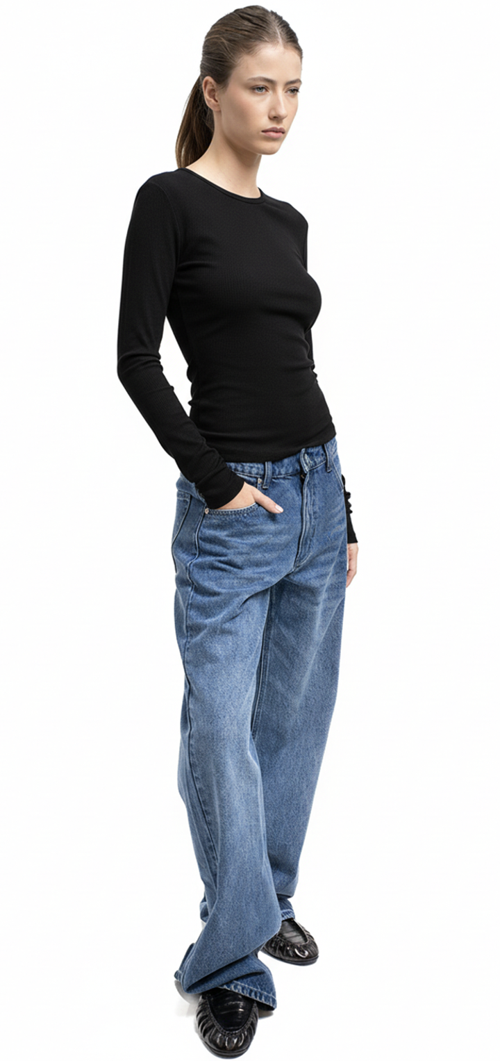 Long sleeved ribbed top - Black