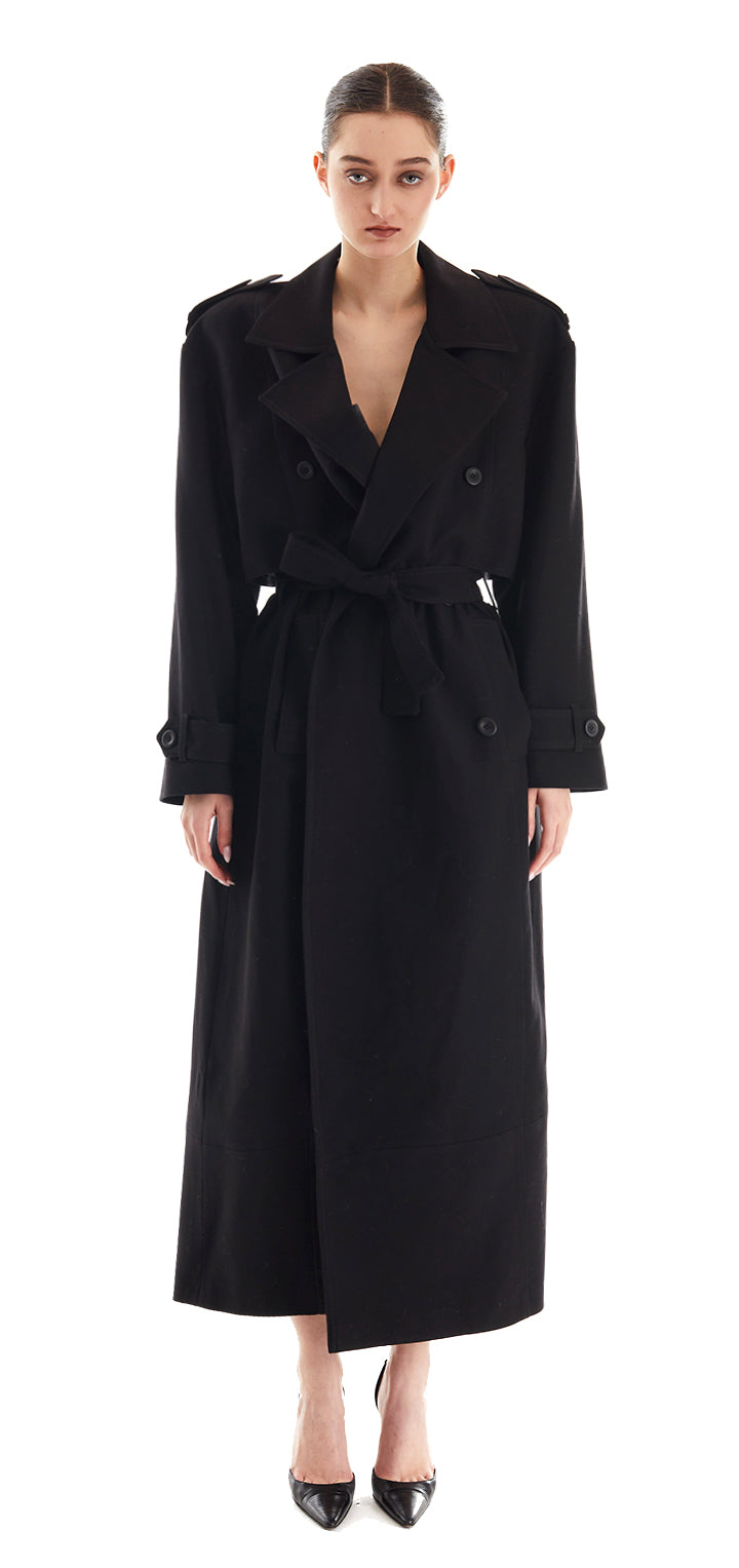trench coat dress black 1950s｜Classic Trench Coat Dress｜ Black&White – Bee's Knees main image 0