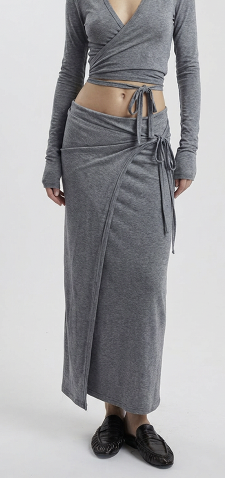 スカート MURRAL Spacious sheer wrap skirt (Gray) Papper wrap skirt - Grey