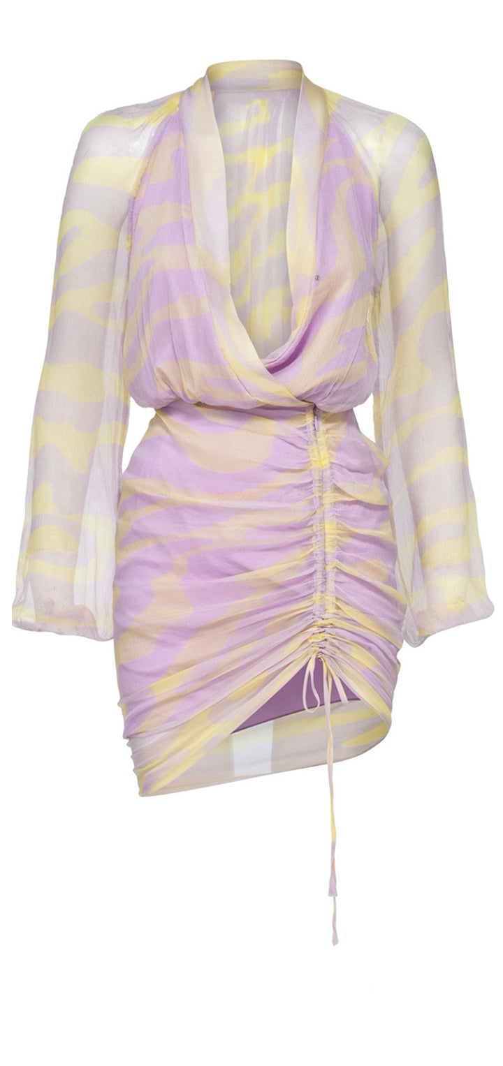 Vera Silk Dress - Printed Zebra Lilac & Yellow