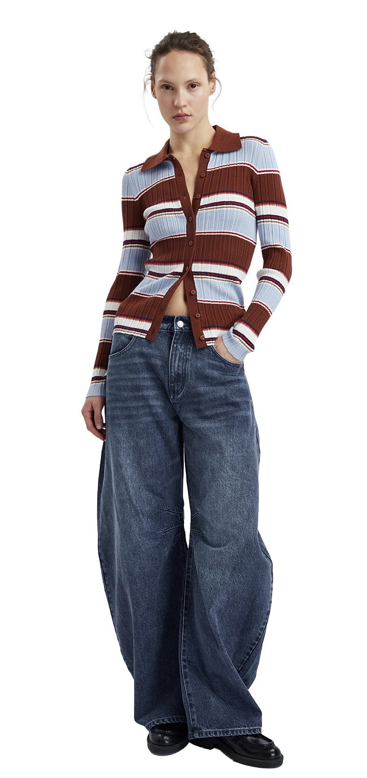 STRIPED KNITTED CARDIGAN - Brown colorful stripes