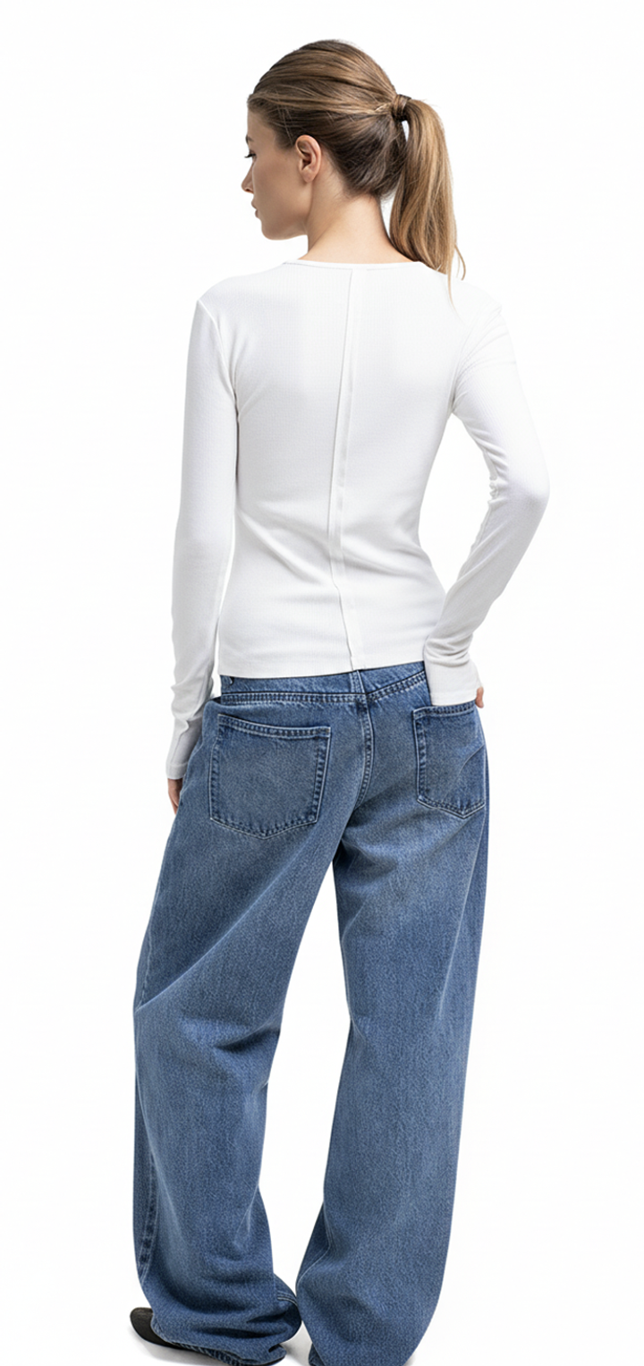 Long sleeved ribbed top - White