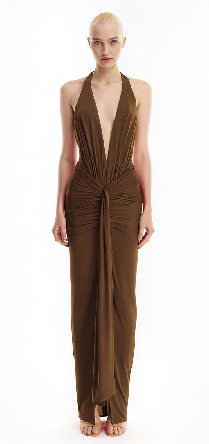 inaya maxi dress Inaya collar maxi dress- Brown