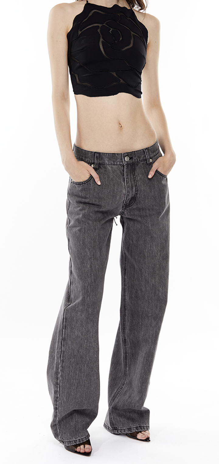 Moa mid waist wide leg denim - Gray