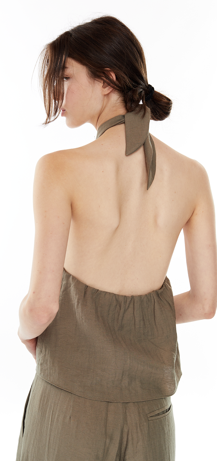 Mona collar top- Olive green