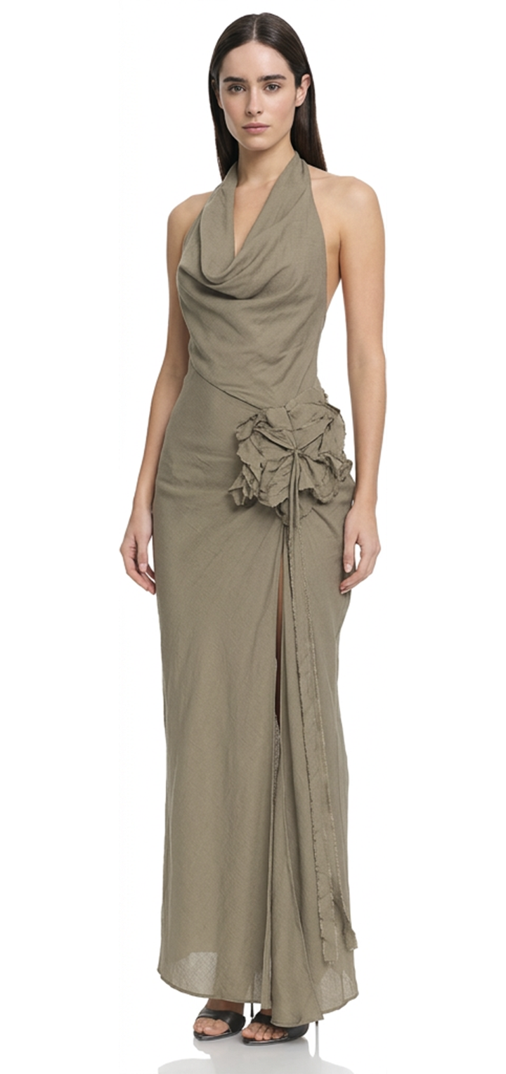 maxi dress olive green Angelique | Twisted Asymmetric This garment fits true to size Green Maxi Dresses for Women
