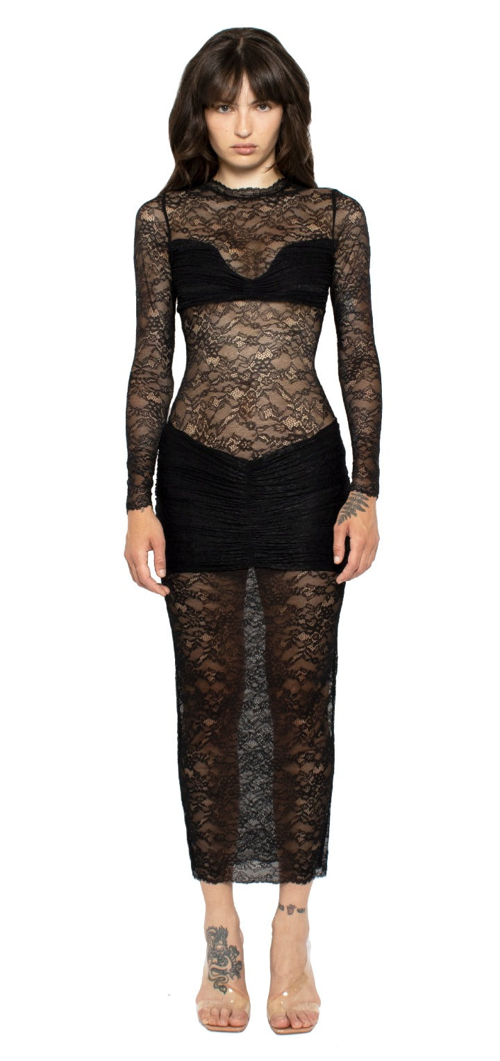 Ellie Lace Midi Dress - Black