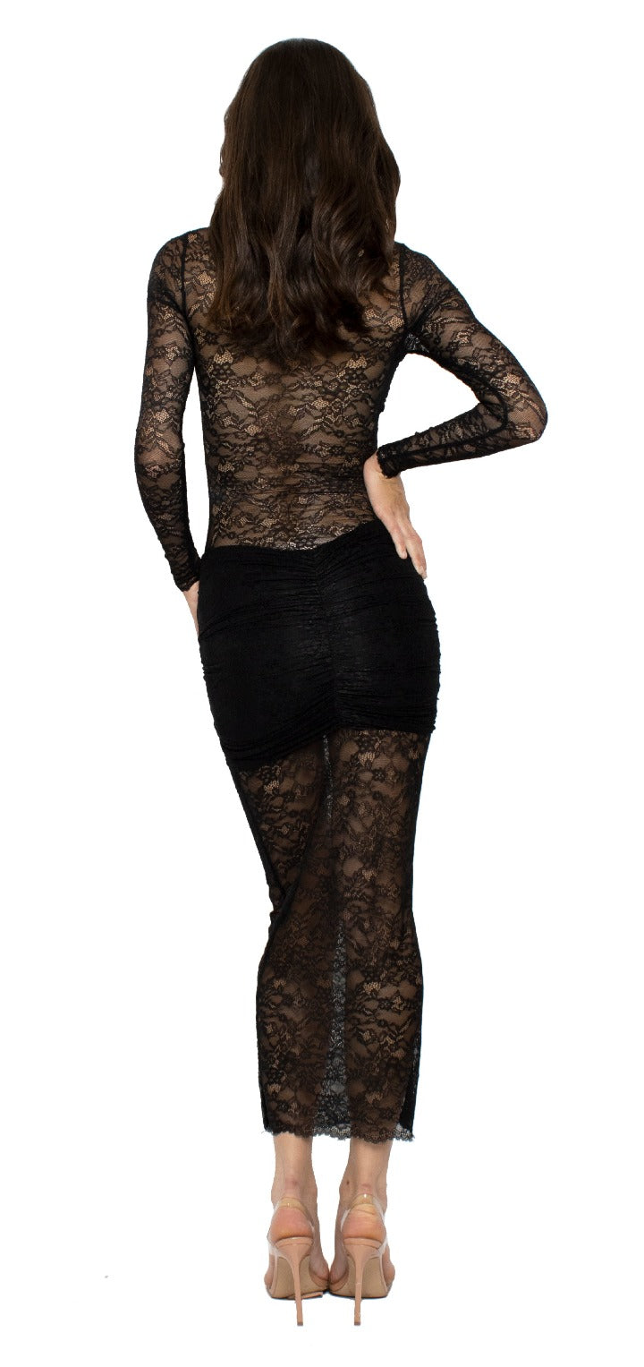 Ellie Lace Midi Dress - Black