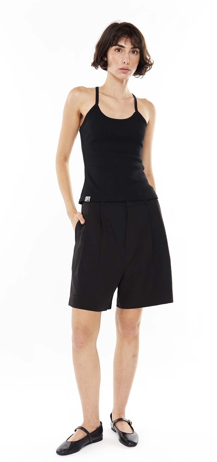 Ribbed open neck tank top - Black