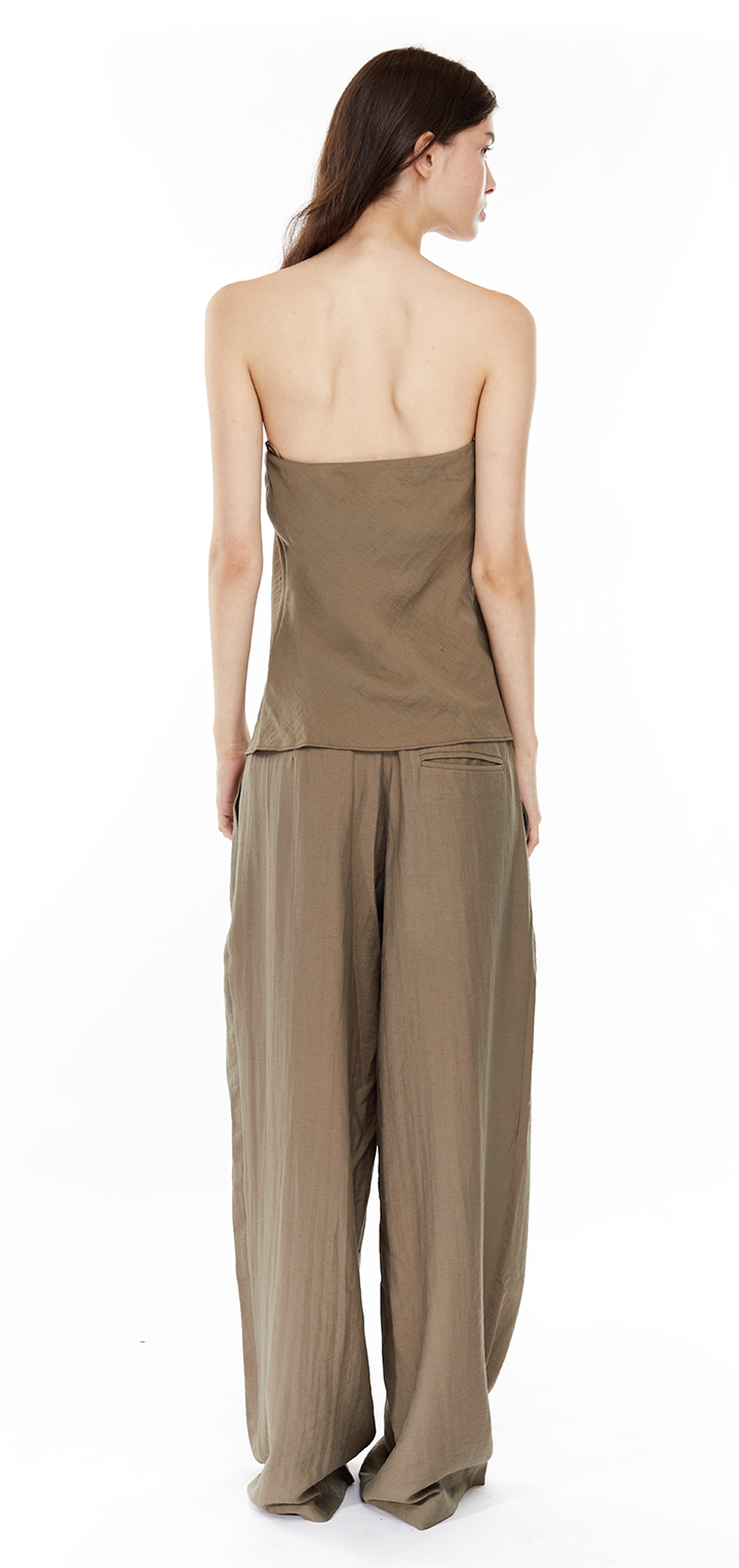 Hedi mid waist tailored linen pants - Olive green