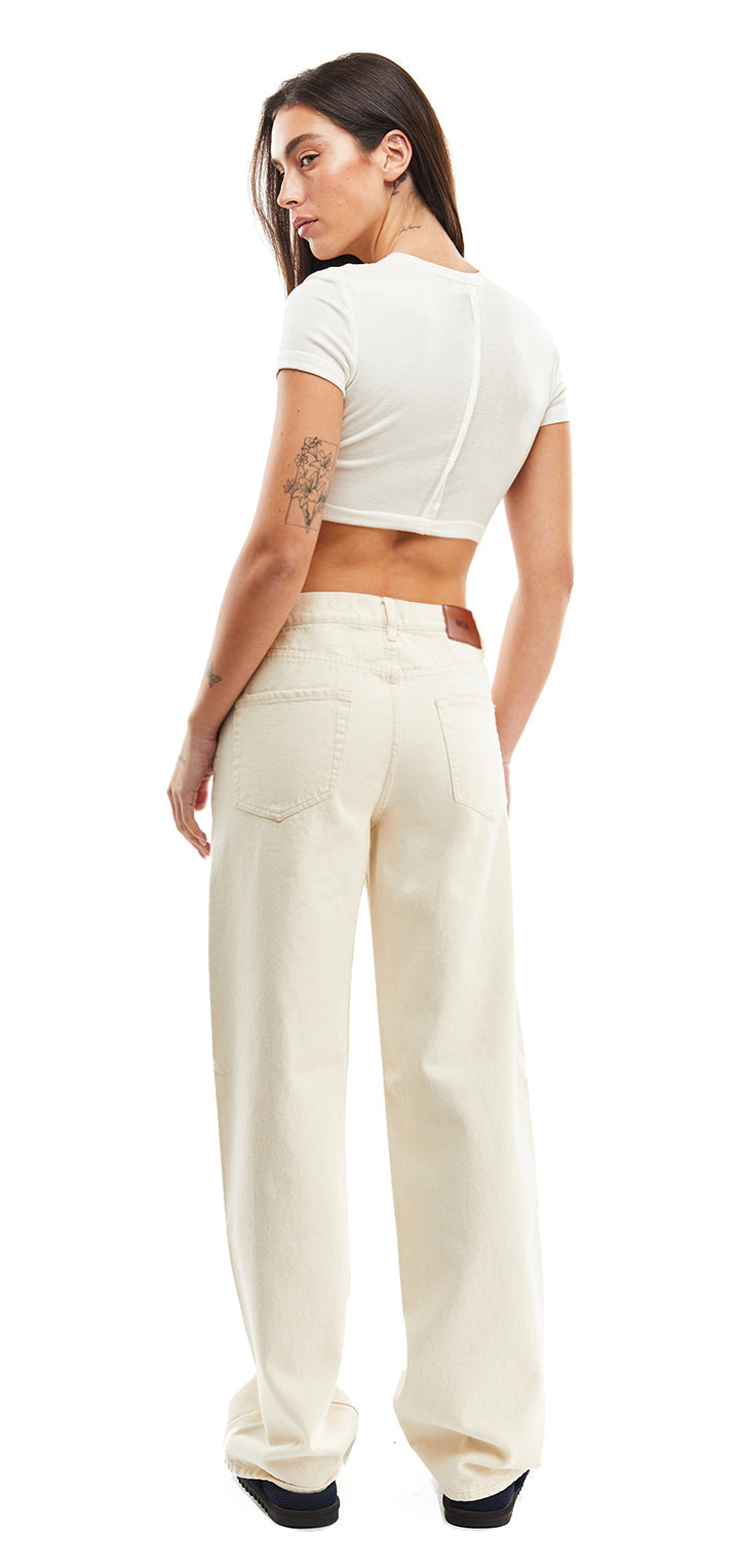 Moa high waist wide leg jeans- Beige Denim