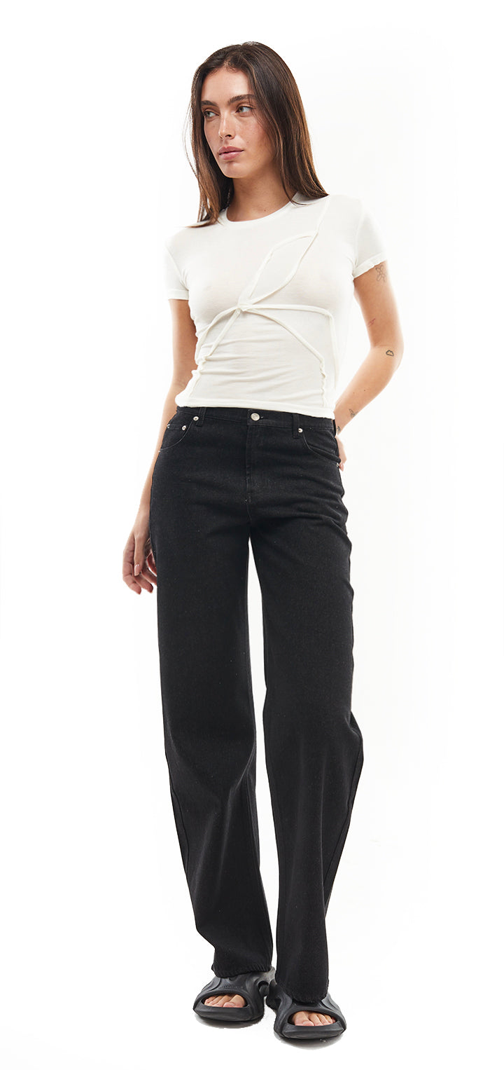 Moa high waist wide leg jeans- Black Denim