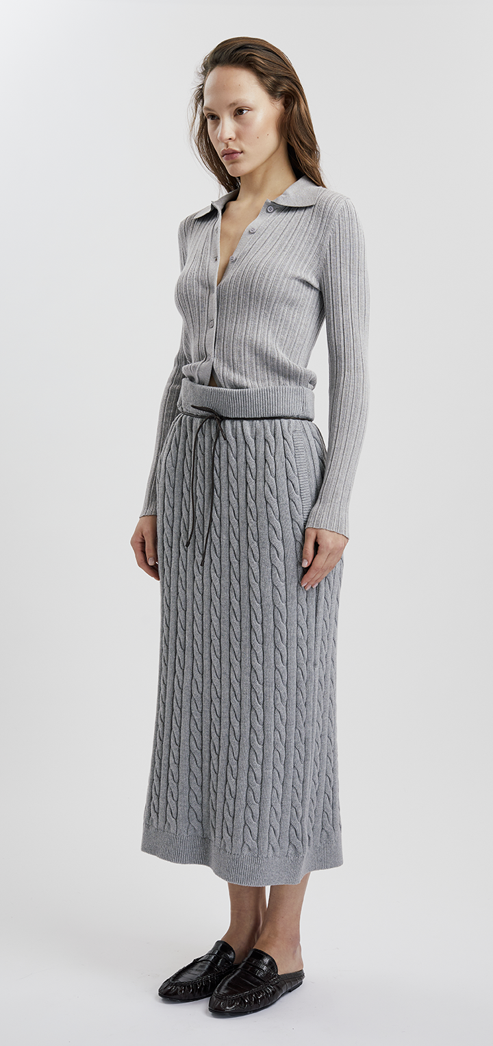 STRIPED KNITTED CARDIGAN - Gray