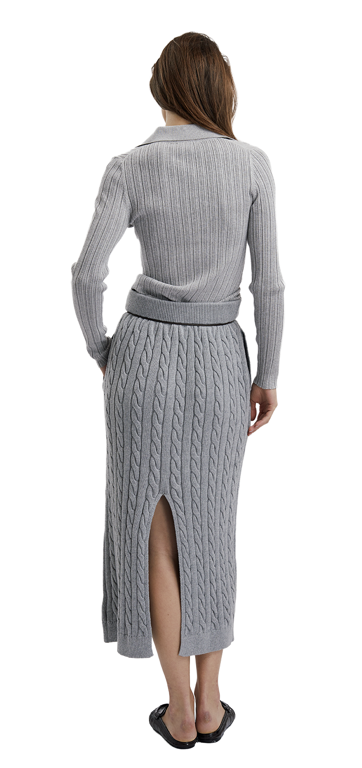 STRIPED KNITTED CARDIGAN - Gray