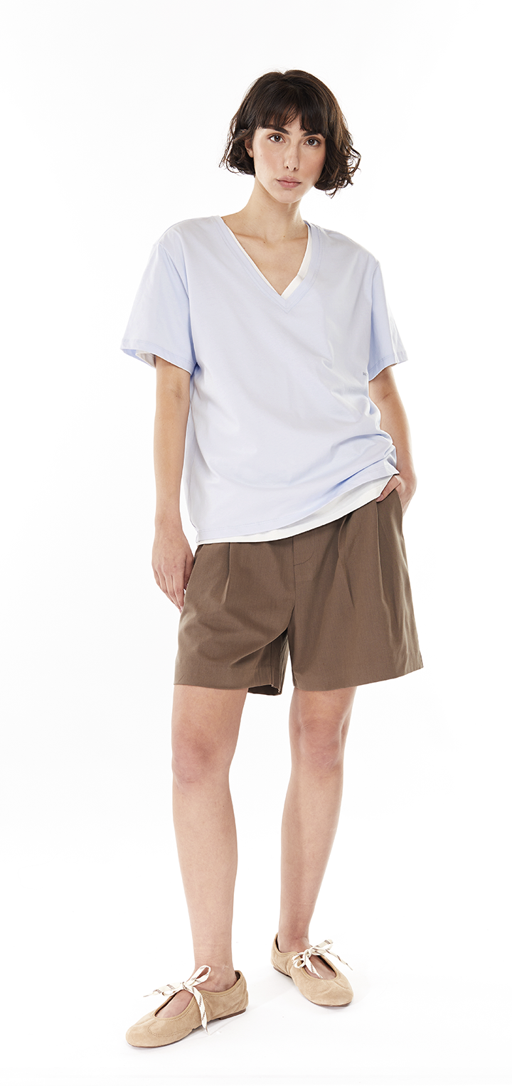 Hedi wide tailored Bermuda- Brown