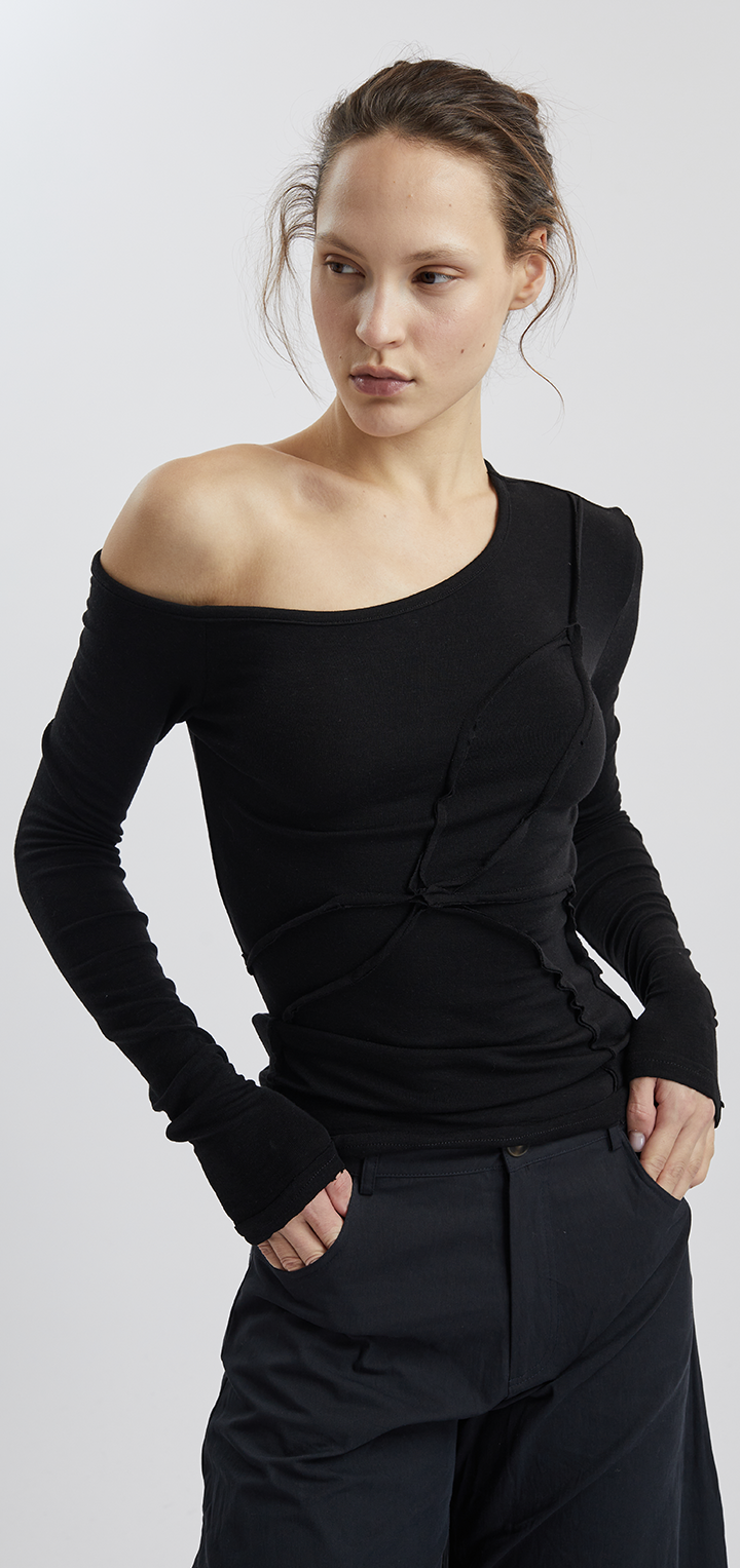 Papper long sleeved off shoulder tshirt - Black