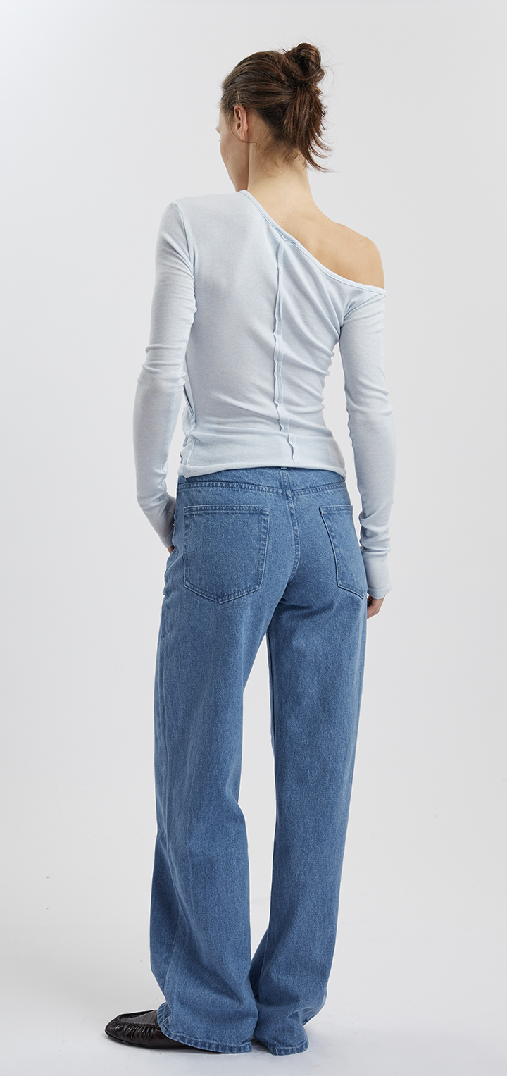 Papper long sleeved off shoulder tshirt - Light blue