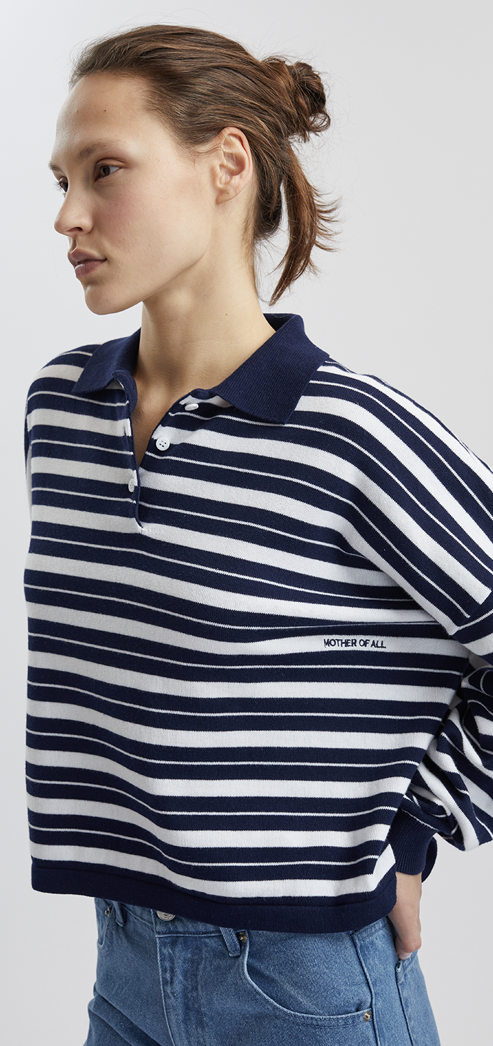 POLO LONG SLEEVED COTTON STRIPED SHIRT - Blue
