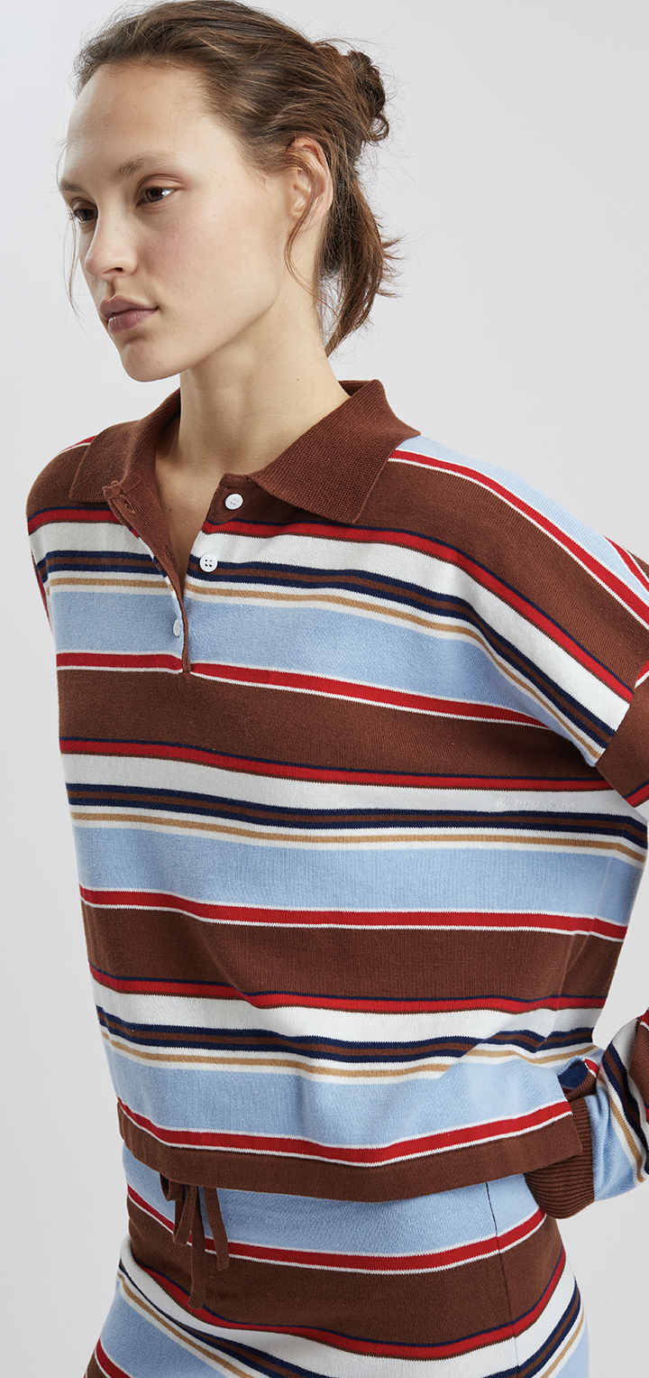 POLO LONG SLEEVED COTTON STRIPED SHIRT - Brown