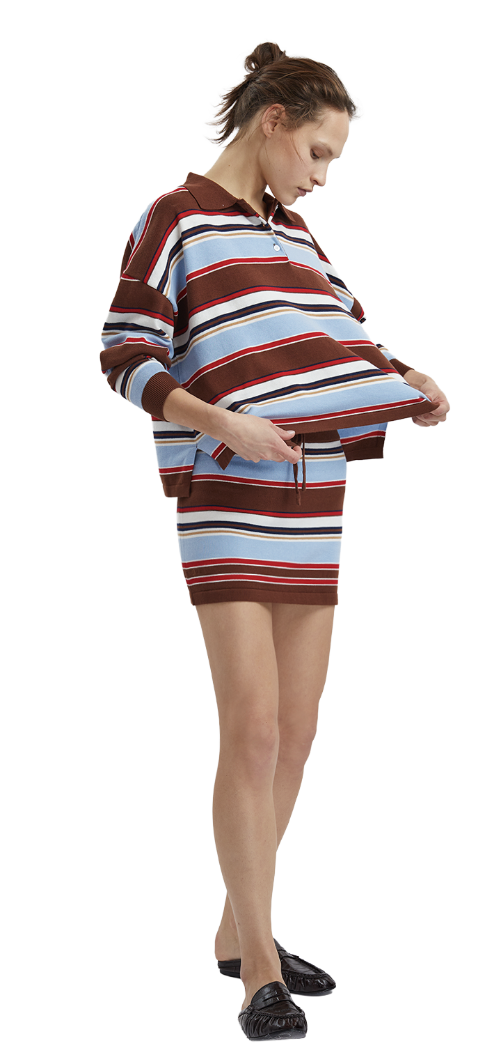STRIPED COTTON MINI SKIRT - Brown colorful stripes