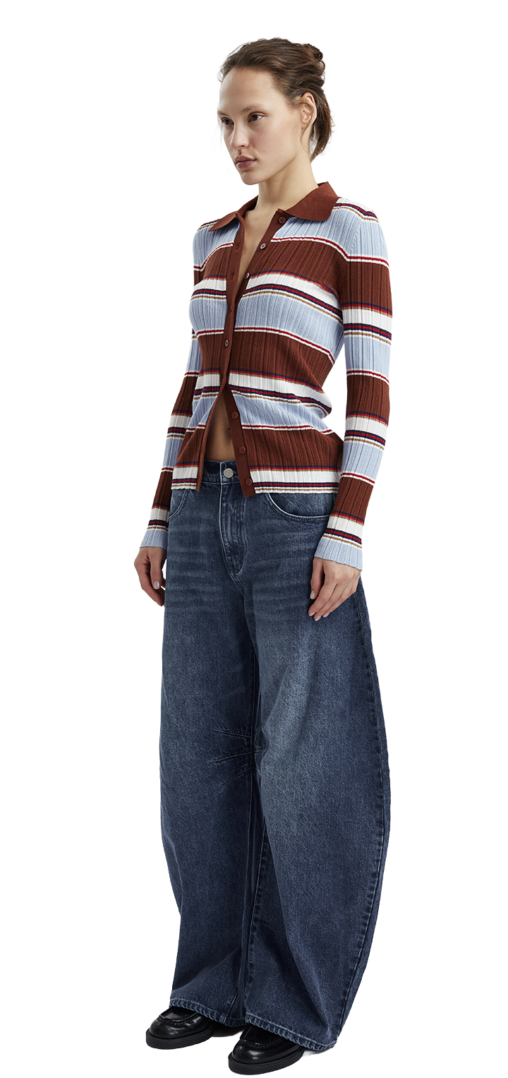 STRIPED KNITTED CARDIGAN - Brown colorful stripes