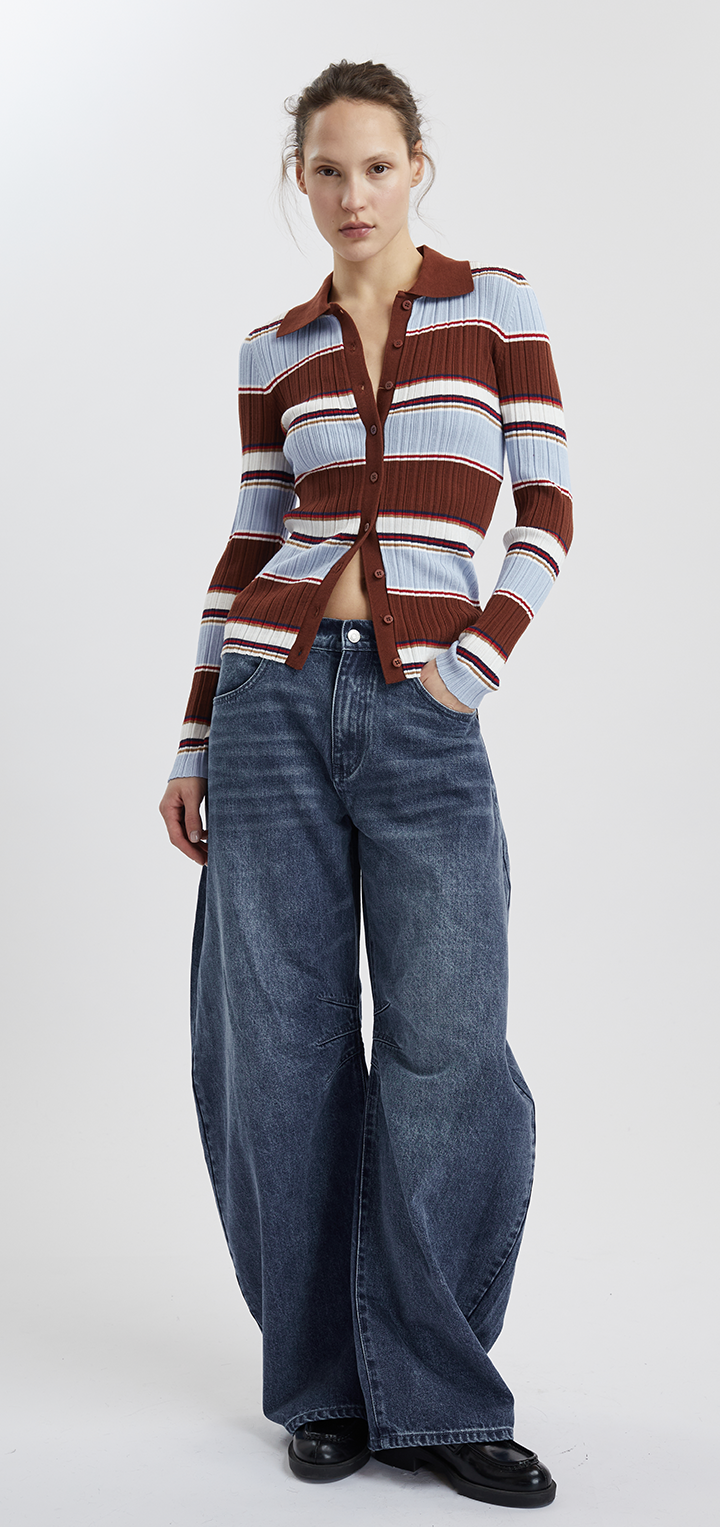 STRIPED KNITTED CARDIGAN - Brown colorful stripes