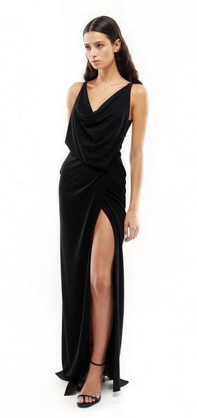 maxi black satin dress Laura maxi dress- Black
