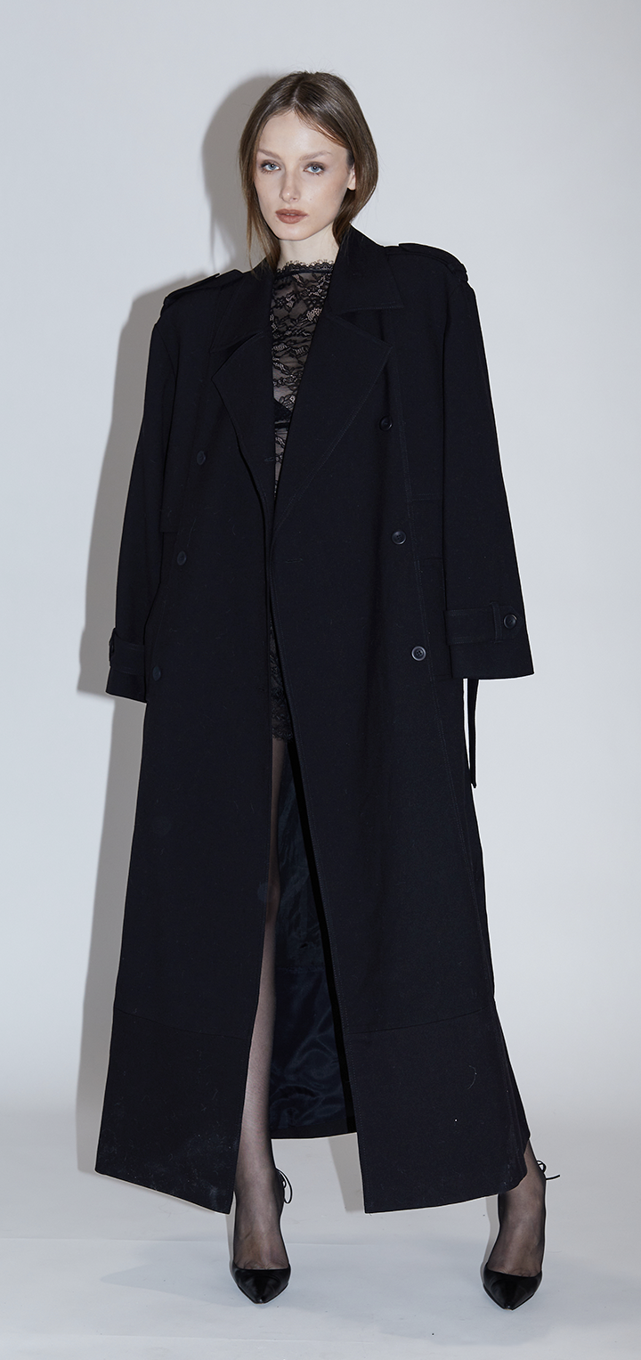 Brooklyn long trench coat- Black