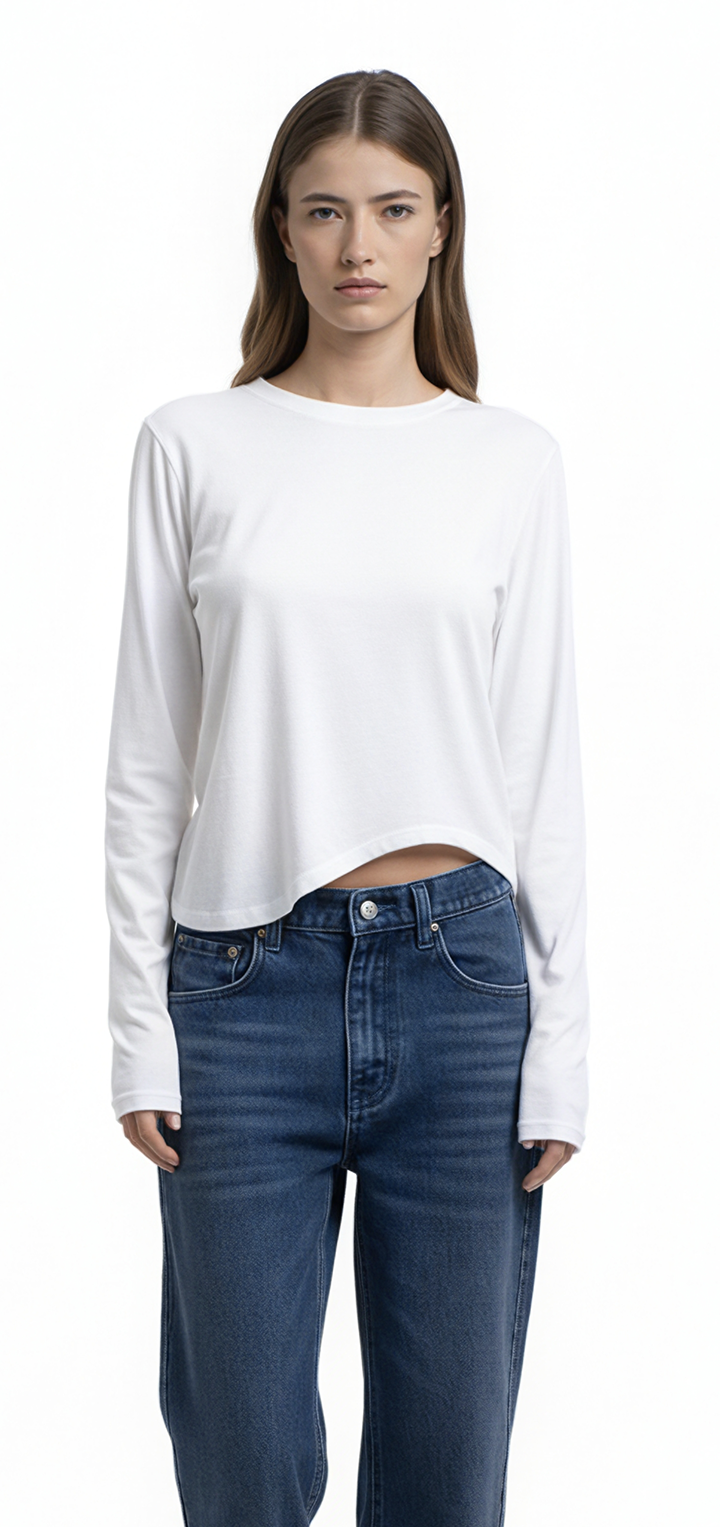 Light cotton long sleeved T shirt - white