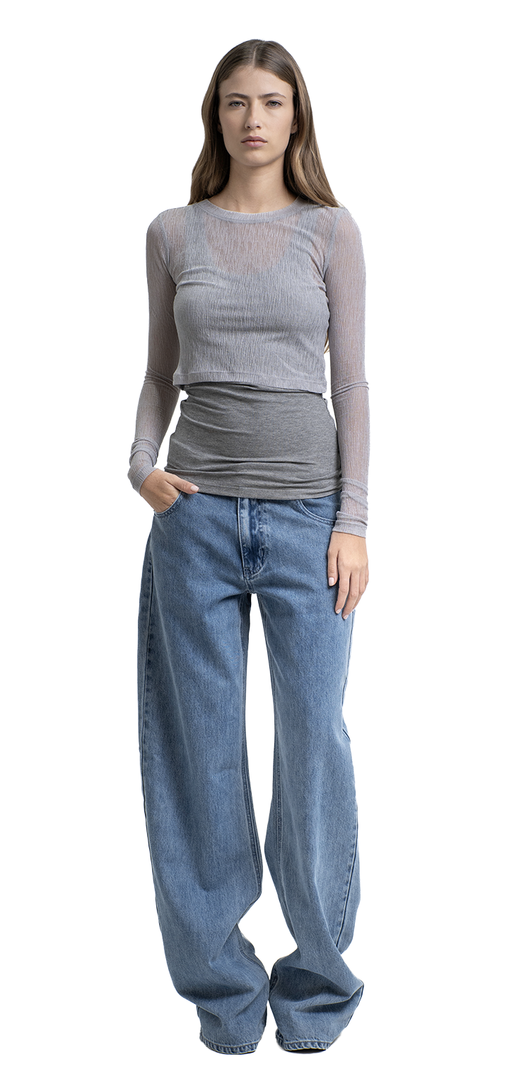 Moa mid waist soft wide leg denim jeans - Light denim